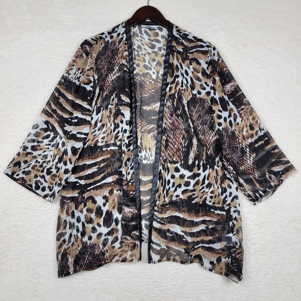 JM Collection Sweater Womens‎ Large Animal Print Sheer Cardigan Long Sleeve